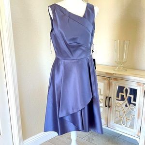 ADRIANNA PAPELL MIKADO HIGH LOW MIDI DRESS GUNMETAL SZ 8